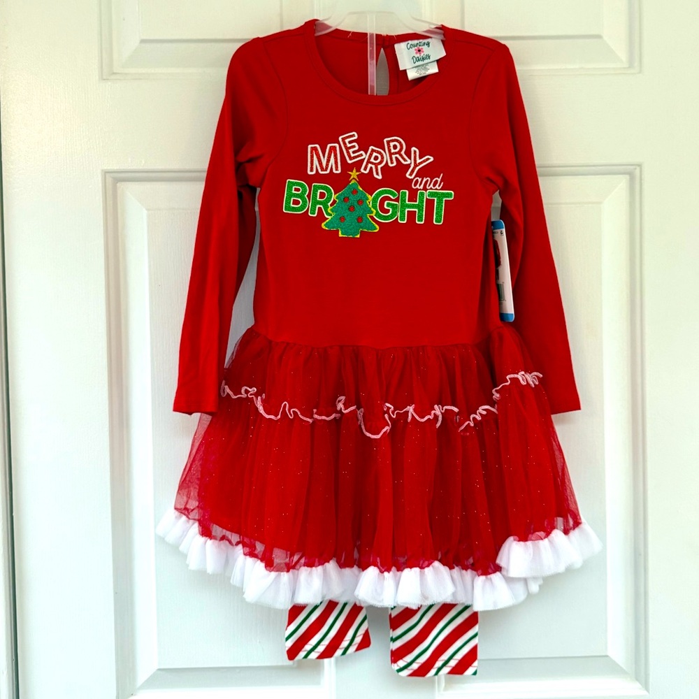 New! Counting Daisies Holiday Tutu Set, Merry and Bright, red and white, size 3T